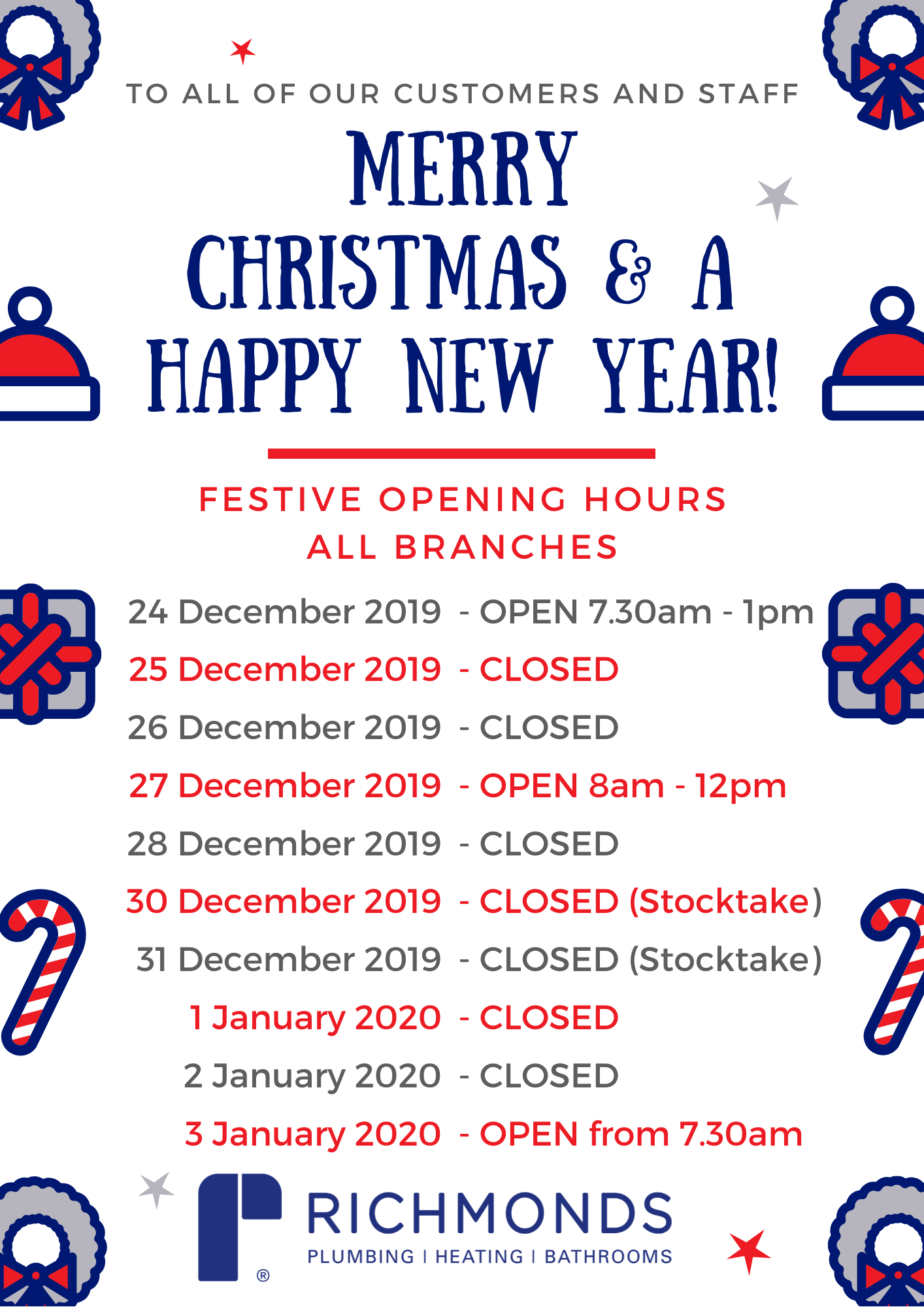 CHRISTMAS OPENING HOURS